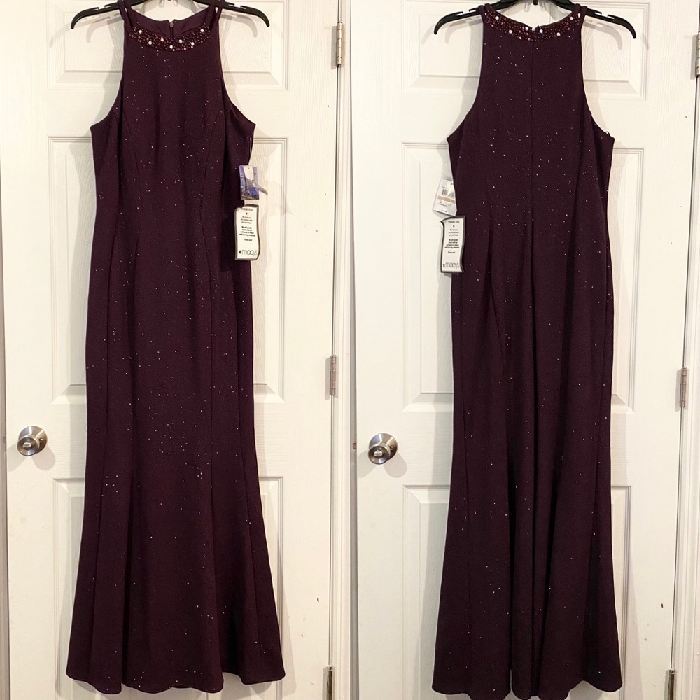 Nightway Glitter Knit Floor-length Gown
